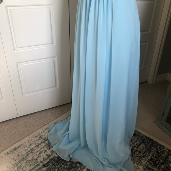 Baby Blue One-Shoulder Pleated Bodice Gown - Picture 5 of 7